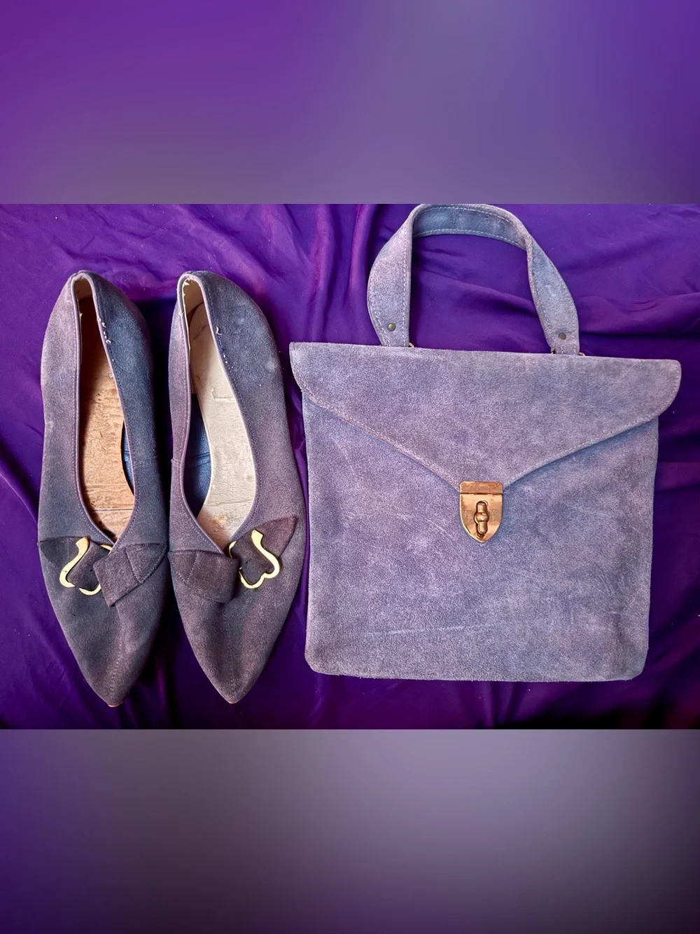 Vintage Blue Suede Flats with Matching Purse set! Sz. 7.5